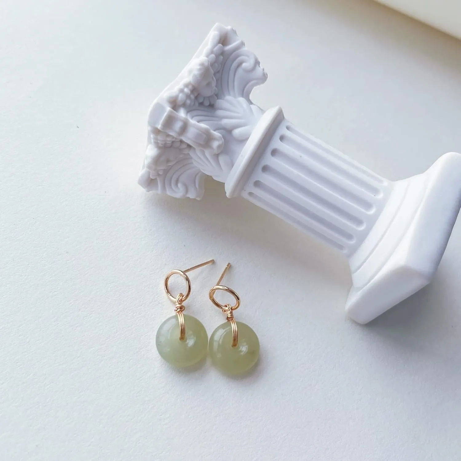 Jade Earring,14K Gold Filled Jade Earrings for Women, Handmade Earrings for the Minimalist Mother Jewelry Gift Idea for Wife, Back To School Teacher Gift (Cyan White Jade)