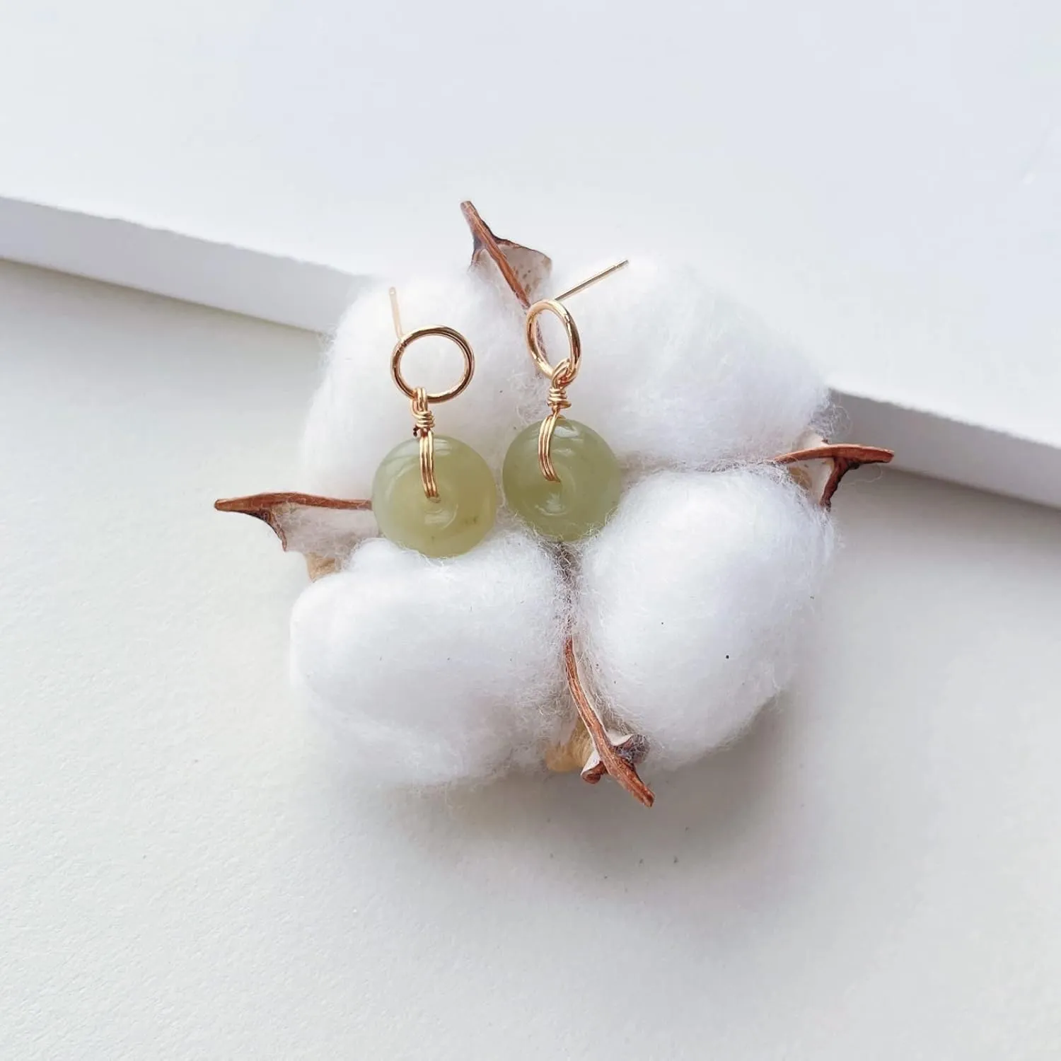 Jade Earring,14K Gold Filled Jade Earrings for Women, Handmade Earrings for the Minimalist Mother Jewelry Gift Idea for Wife, Back To School Teacher Gift (Cyan White Jade)