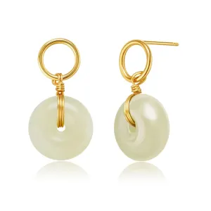 Jade Earring,14K Gold Filled Jade Earrings for Women, Handmade Earrings for the Minimalist Mother Jewelry Gift Idea for Wife, Back To School Teacher Gift (Cyan White Jade)