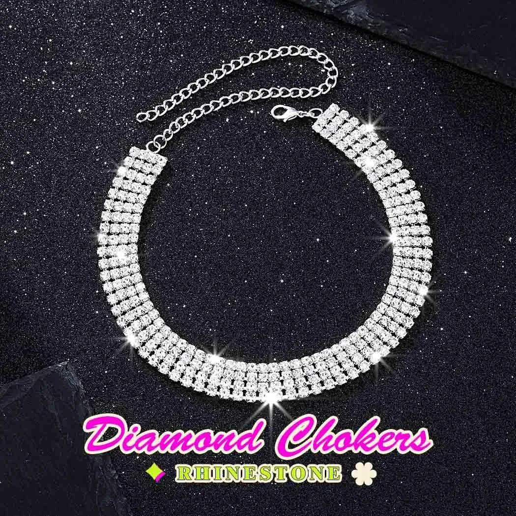 JAKAWIN Diamond Choker Necklace Silver Rhinestone Chokers Jewelry for Women