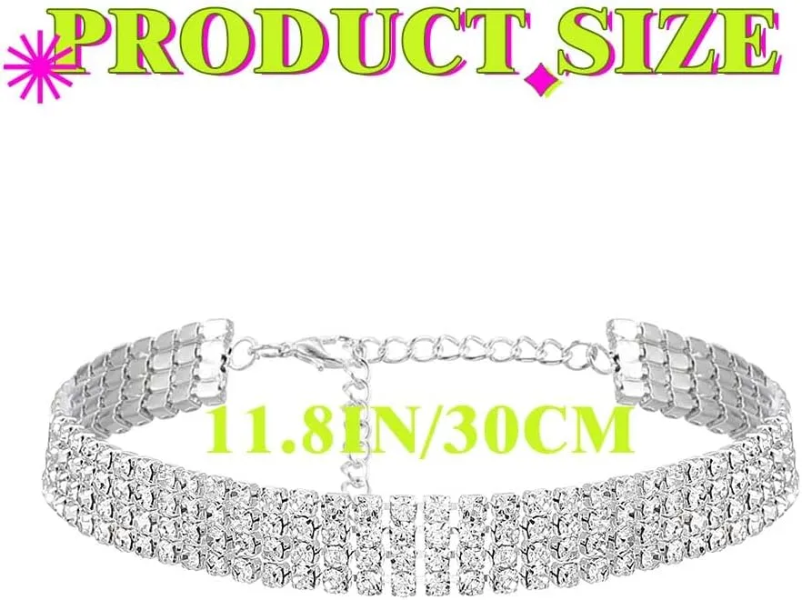JAKAWIN Diamond Choker Necklace Silver Rhinestone Chokers Jewelry for Women