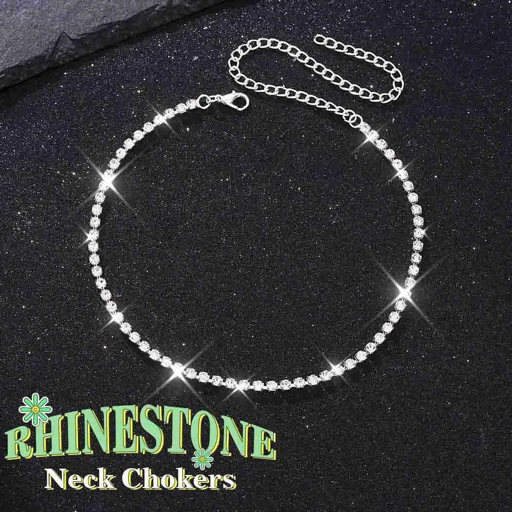 JAKAWIN Diamond Choker Necklace Silver Rhinestone Chokers Jewelry for Women
