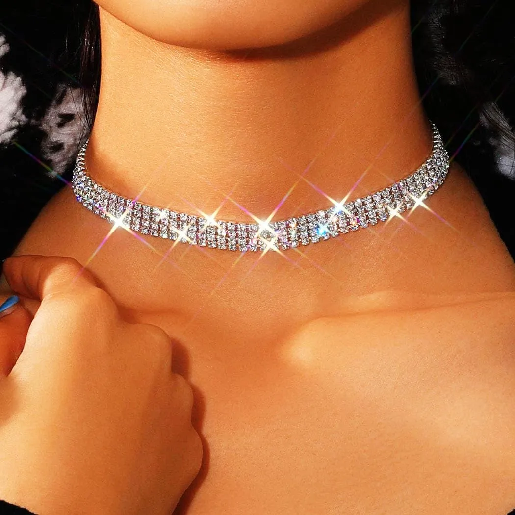 JAKAWIN Diamond Choker Necklace Silver Rhinestone Chokers Jewelry for Women