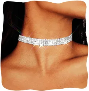 JAKAWIN Diamond Choker Necklace Silver Rhinestone Chokers Jewelry for Women