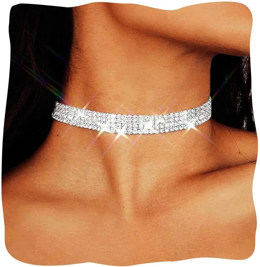 JAKAWIN Diamond Choker Necklace Silver Rhinestone Chokers Jewelry for Women