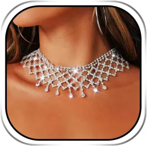 JAKAWIN Rhinestone Choker Necklace Silver Bling Diamond Chokers for Women