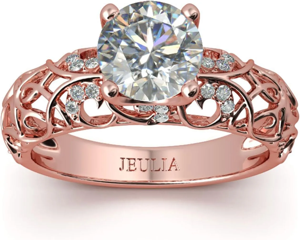 Jeulia 2 Carat Leaf Vines Rings for Women 925 Sterling Silver Rose Gold Plated Engagement Rings Round Cut Diamond Wedding Band Rings Solitaire CZ Promise Anniversary Rings Romantic Gift