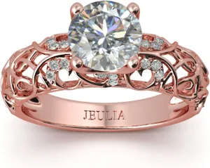 Jeulia 2 Carat Leaf Vines Rings for Women 925 Sterling Silver Rose Gold Plated Engagement Rings Round Cut Diamond Wedding Band Rings Solitaire CZ Promise Anniversary Rings Romantic Gift