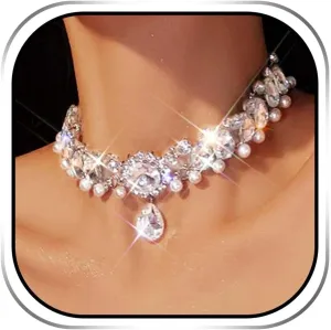JEWEKY Rhinestone Choker Necklace Jewelry Sliver Sparkly Crystal Pendent Necklaces Pearl Prom Neck Chain for Women.