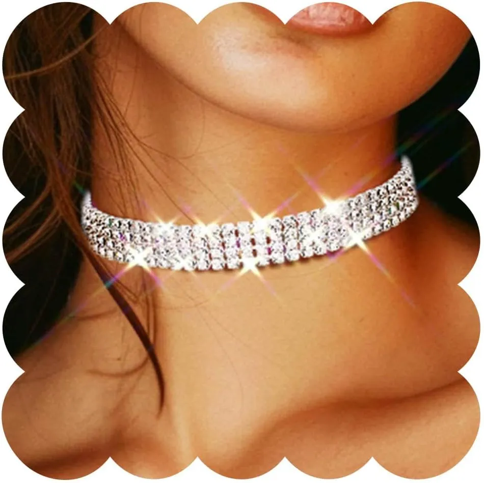 JEWEKY Rhinestone Choker Necklace Silver Crystal Necklaces for Women