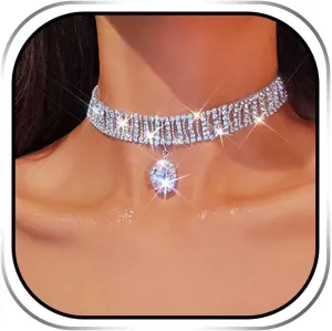 JEWEKY Rhinestone Choker Necklaces Silver Crystal Necklace for Women.