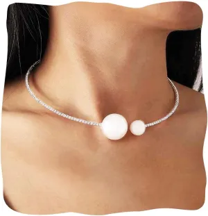 JONKY Rhinestone Choker Necklaces Pearl Chokers Silver Necklace Crystal Neck Jewelry Sparkly Prom Accessories for Women