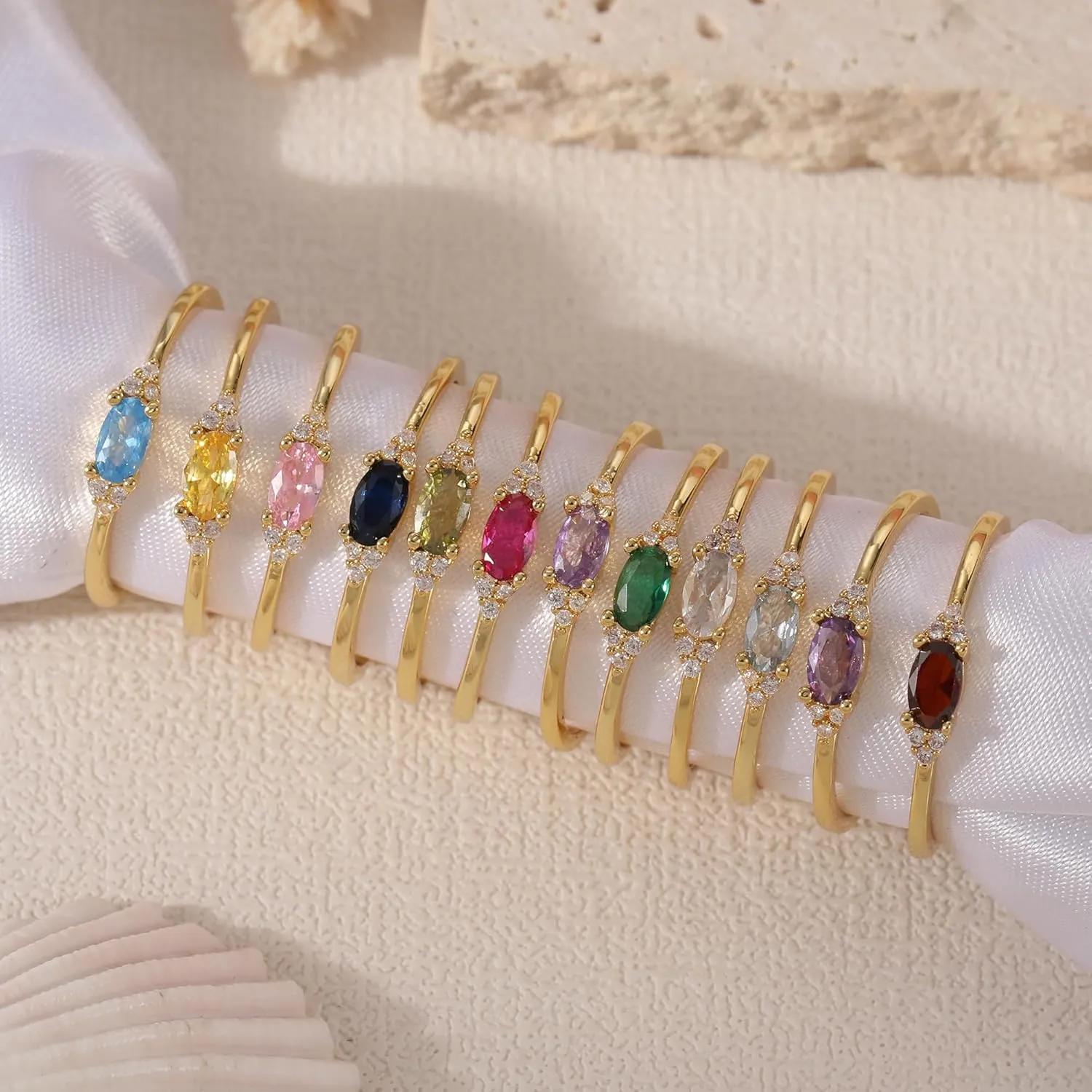 JSJOY Mothers Day Jewelry Gifts Birthstone Rings for Women Diamond Emerald Rings Birthday Gifts