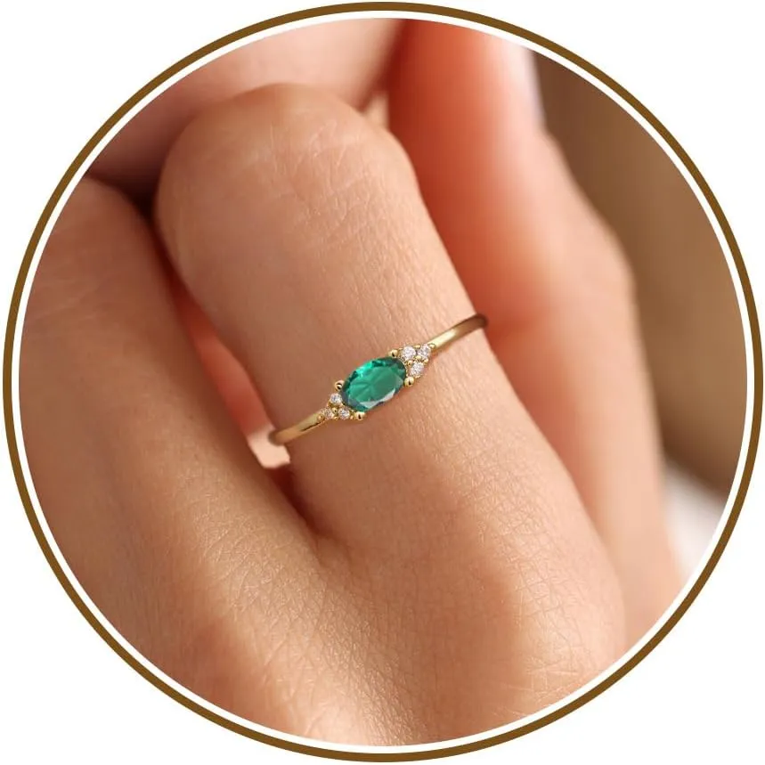 JSJOY Mothers Day Jewelry Gifts Birthstone Rings for Women Diamond Emerald Rings Birthday Gifts