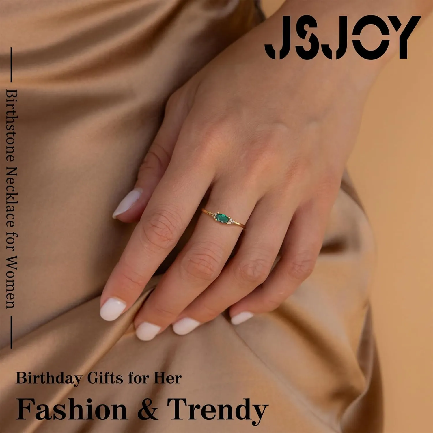 JSJOY Mothers Day Jewelry Gifts Birthstone Rings for Women Diamond Emerald Rings Birthday Gifts