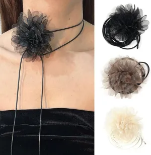 Katutude Camellia Flower Lace-up Necklace Gothic Camellia Flower Choker for Women and Girls Handmade Leather Collar Summer Beach Choker Bridal Party Jewelry