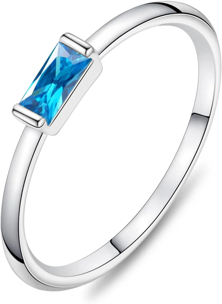 KOHOTA Silver Birthstone Rings for Women Dainty Stackable Engagement Wedding Promise Rings Non Tarnish CZ Emerald Green Gemstone Ring Mothers Birthday Gift Size 6-10