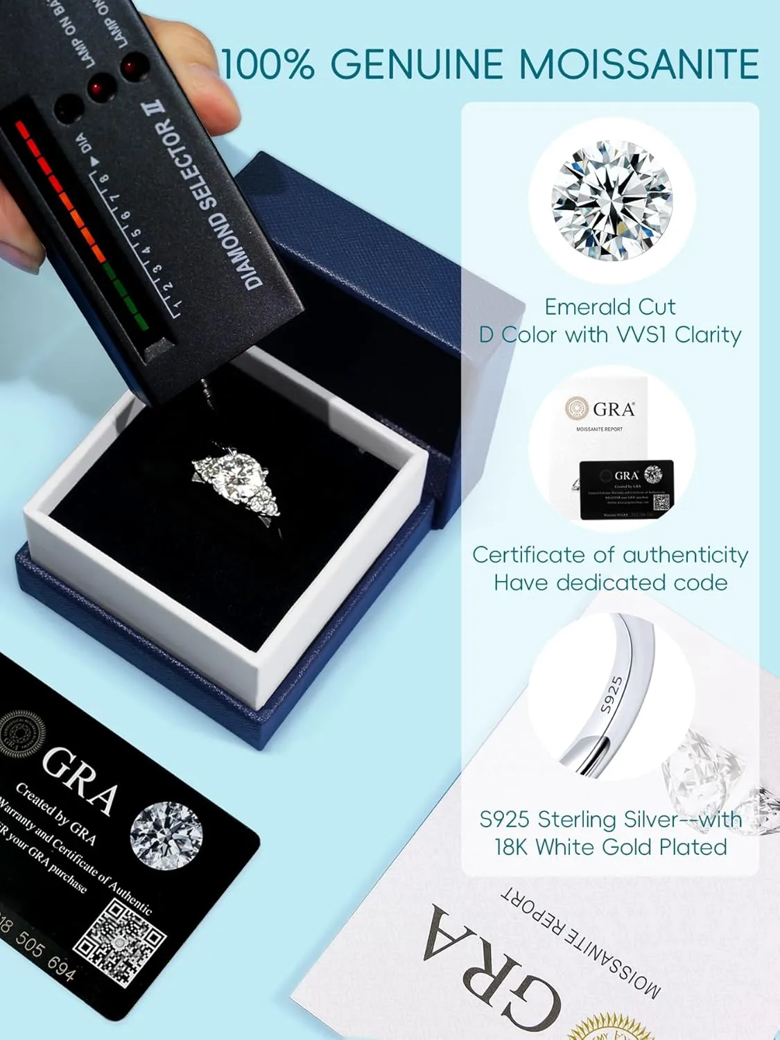 KSTYLE Nature-Inspired SeriesMoissanite Wedding Rings for Women 1.5-2CT Solitaire Engagement Rings, D Color VVS1 Clarity 925 Sterling Silver Rings 18K White Gold Plated Promise Rings for Her