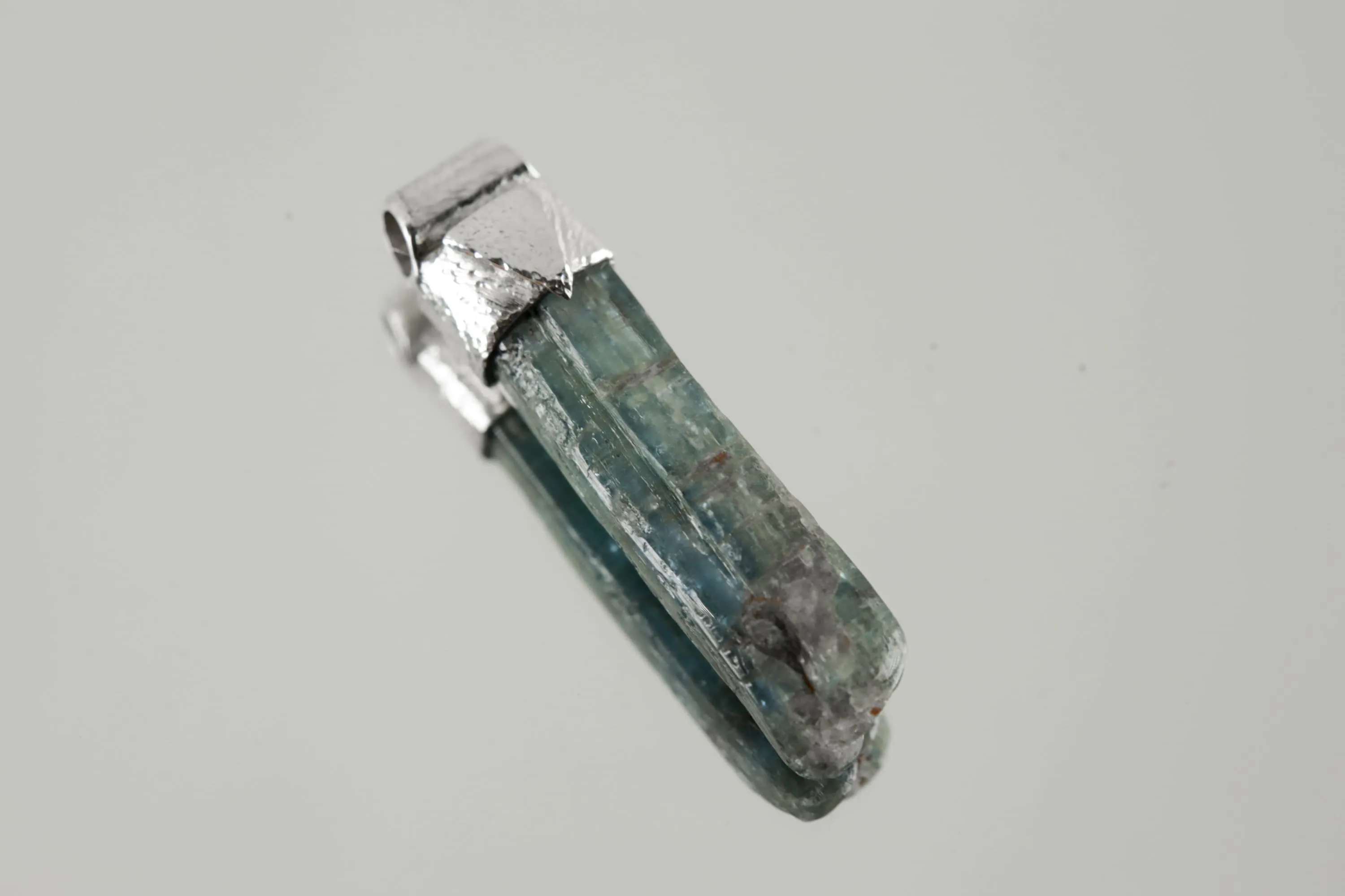 Kyanite Stack Pendant Necklace with Organic Textured 925 Sterling Silver, Crystal Accents, Libra Horoscope, Throat Chakra Jewelry