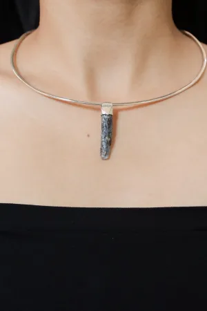 Kyanite Stack Pendant Necklace with Organic Textured 925 Sterling Silver, Crystal Accents, Libra Horoscope, Throat Chakra Jewelry