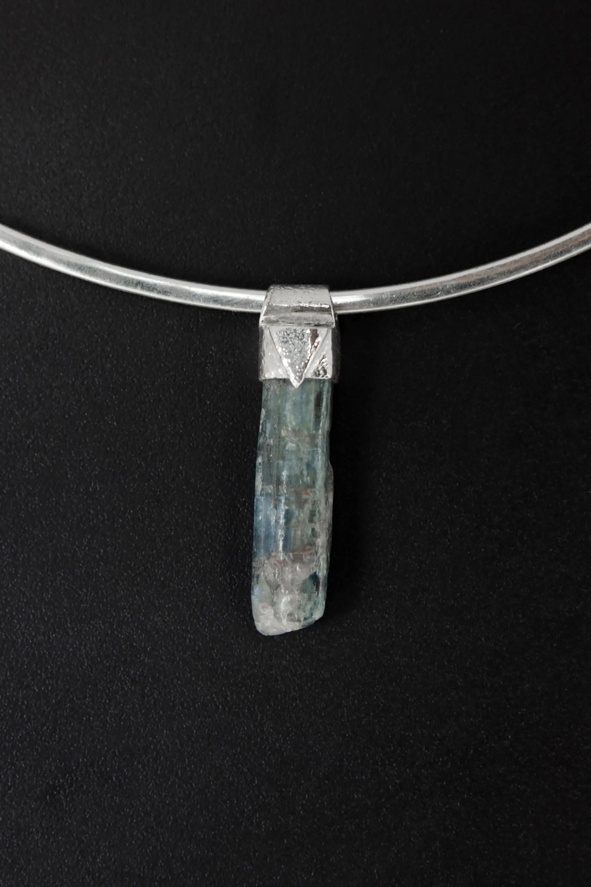 Kyanite Stack Pendant Necklace with Organic Textured 925 Sterling Silver, Crystal Accents, Libra Horoscope, Throat Chakra Jewelry