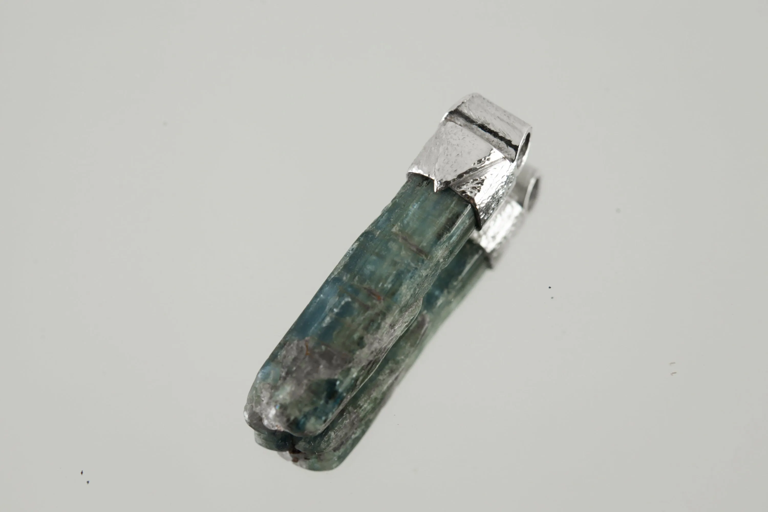 Kyanite Stack Pendant Necklace with Organic Textured 925 Sterling Silver, Crystal Accents, Libra Horoscope, Throat Chakra Jewelry