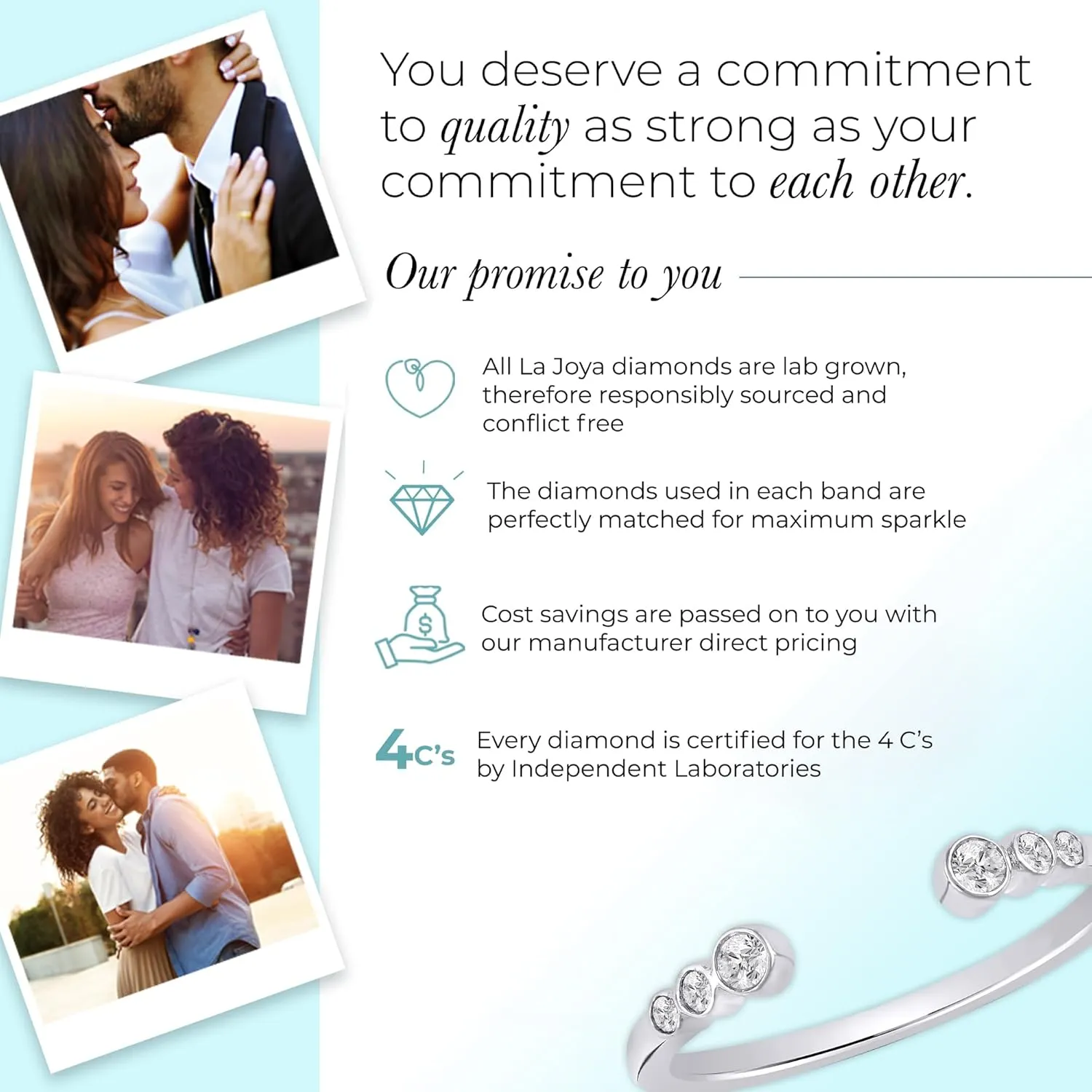 La Joya 1/10-1/4 CT TW Certified Lab Grown Open Diamond Ring Bands | Solid 10k White Gold Diamond Wedding Band Ring | Sparkling GH VS/SI Diamond Ring for Women