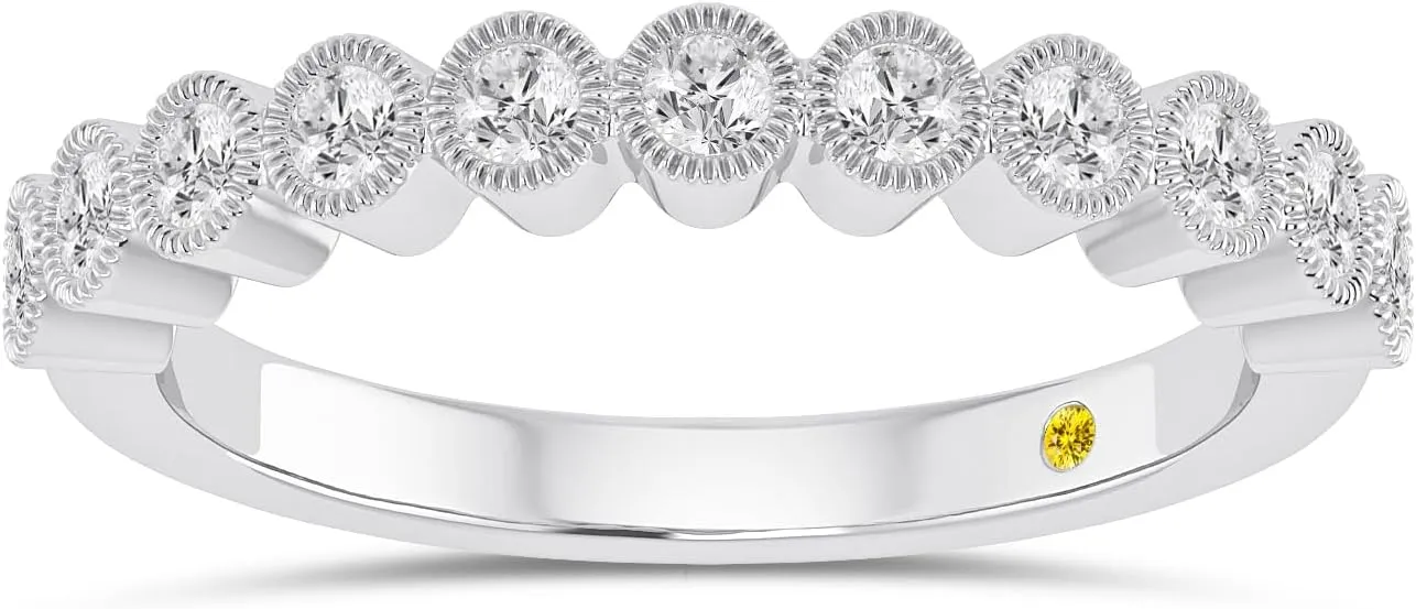 Lab Grown Diamond Wedding Bands for Women | 10K White and Yellow Gold 1/4-1/2 CTTW Certified Diamond Anniversary RIng and Stackable Bands | Variety of Designs to Choose From