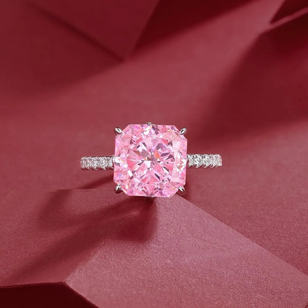 Lab Grown Pink Diamond Rings, 5.5CT D Color VVS1 Engagement Rings for Women, 18k White Gold Plated Pink Simulated Diamond Wedding Band, Promise Rings for Her