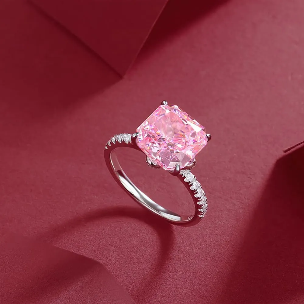 Lab Grown Pink Diamond Rings, 5.5CT D Color VVS1 Engagement Rings for Women, 18k White Gold Plated Pink Simulated Diamond Wedding Band, Promise Rings for Her