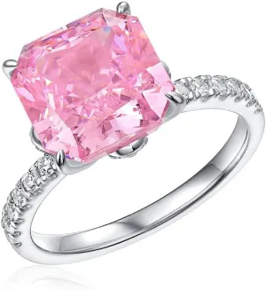 Lab Grown Pink Diamond Rings, 5.5CT D Color VVS1 Engagement Rings for Women, 18k White Gold Plated Pink Simulated Diamond Wedding Band, Promise Rings for Her