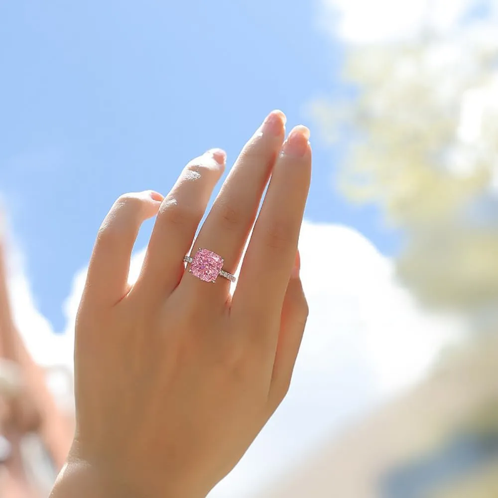 Lab Grown Pink Diamond Rings, 5.5CT D Color VVS1 Engagement Rings for Women, 18k White Gold Plated Pink Simulated Diamond Wedding Band, Promise Rings for Her
