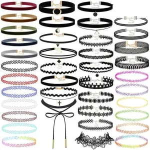 Lace Choker Classic Colorful Gothic Collar Choker Necklace Set with Pendant 40PCS