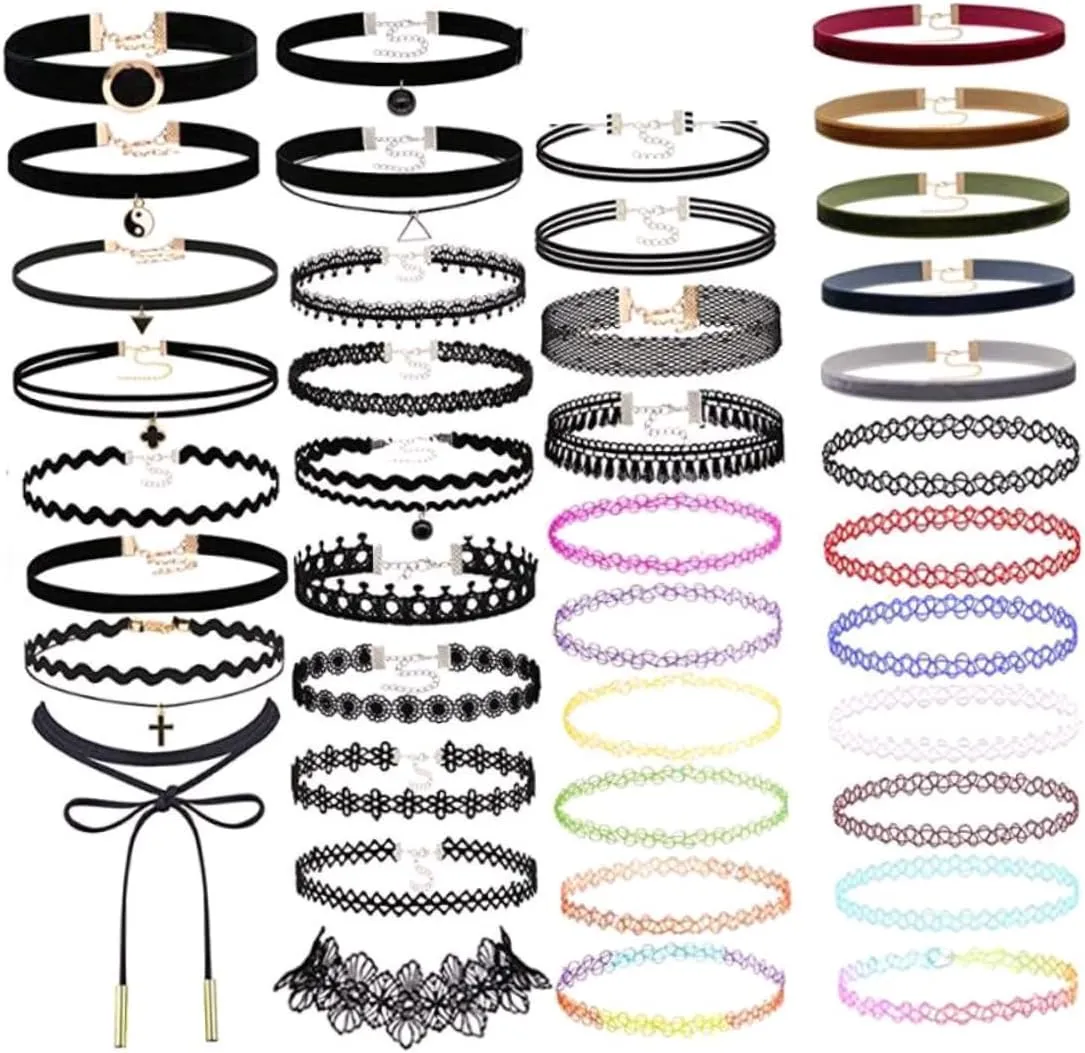 Lace Choker,Lace Choker Classic Colorful Gothic Collar Choker Necklace Set With Pendant 40Pcs