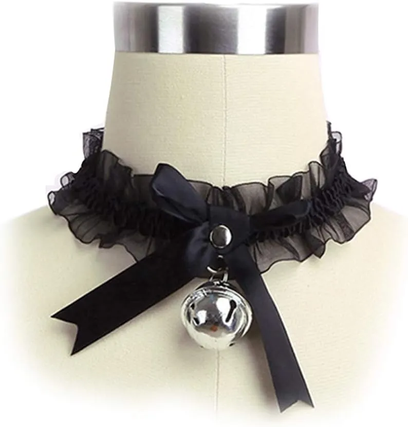 Lace Handmade Cosplay Choker Lolita Kitty Bell Collar Women Bow Choker Necklace