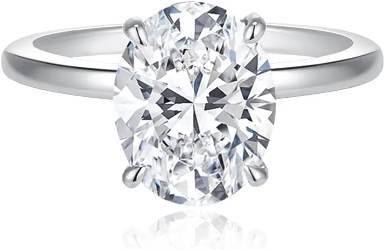 LANE WOODS Moissanite Simulated Diamond Engagement Rings 3 Carats Big Oval Cut Solitaire Wedding Bands for Women - 10mls REAL 18K White Gold Plated 925 Sterling Silver Promise Rings for Her Size 5-10