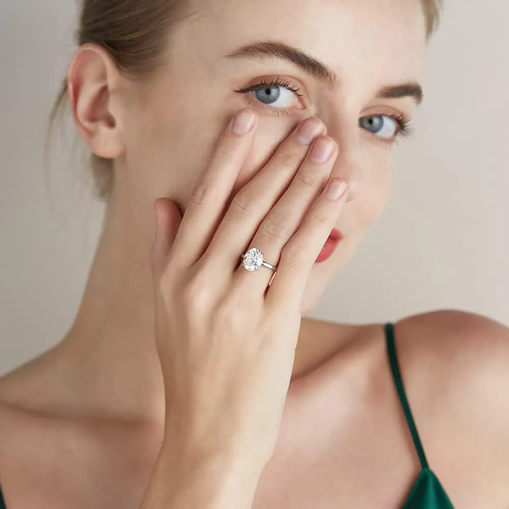 LANE WOODS Moissanite Simulated Diamond Engagement Rings 3 Carats Big Oval Cut Solitaire Wedding Bands for Women - 10mls REAL 18K White Gold Plated 925 Sterling Silver Promise Rings for Her Size 5-10