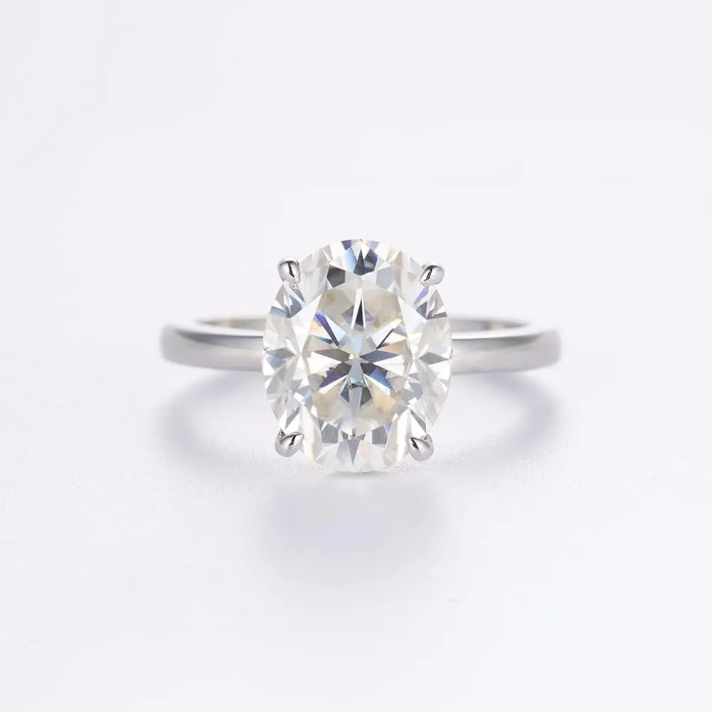 LANE WOODS Moissanite Simulated Diamond Engagement Rings 3 Carats Big Oval Cut Solitaire Wedding Bands for Women - 10mls REAL 18K White Gold Plated 925 Sterling Silver Promise Rings for Her Size 5-10