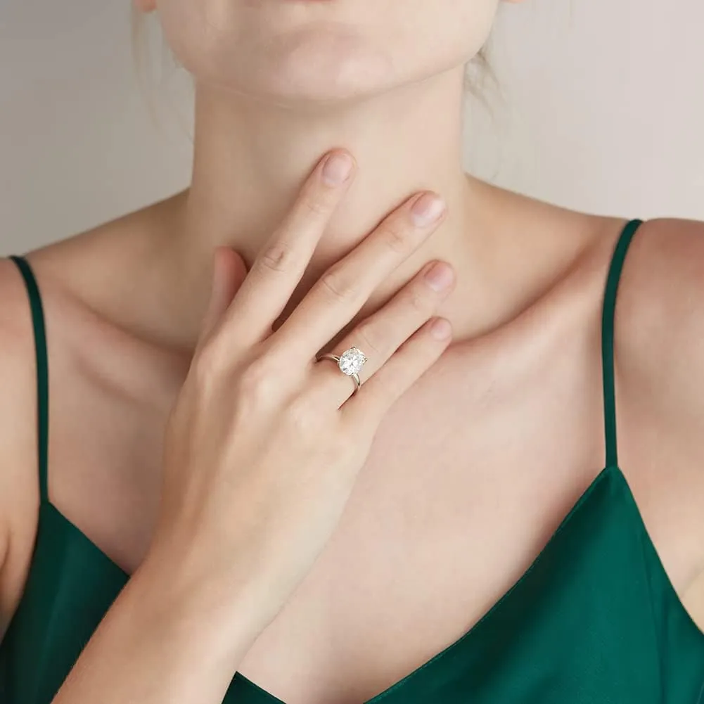 LANE WOODS Moissanite Simulated Diamond Engagement Rings 3 Carats Big Oval Cut Solitaire Wedding Bands for Women - 10mls REAL 18K White Gold Plated 925 Sterling Silver Promise Rings for Her Size 5-10