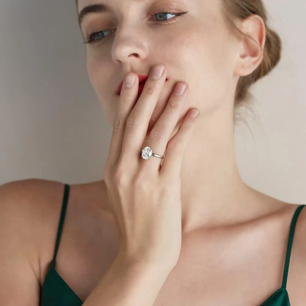 LANE WOODS Moissanite Simulated Diamond Engagement Rings 3 Carats Big Oval Cut Solitaire Wedding Bands for Women - 10mls REAL 18K White Gold Plated 925 Sterling Silver Promise Rings for Her Size 5-10
