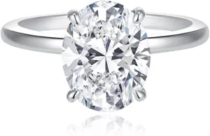 LANE WOODS Moissanite Simulated Diamond Engagement Rings 3 Carats Big Oval Cut Solitaire Wedding Bands for Women - 10mls REAL 18K White Gold Plated 925 Sterling Silver Promise Rings for Her Size 5-10
