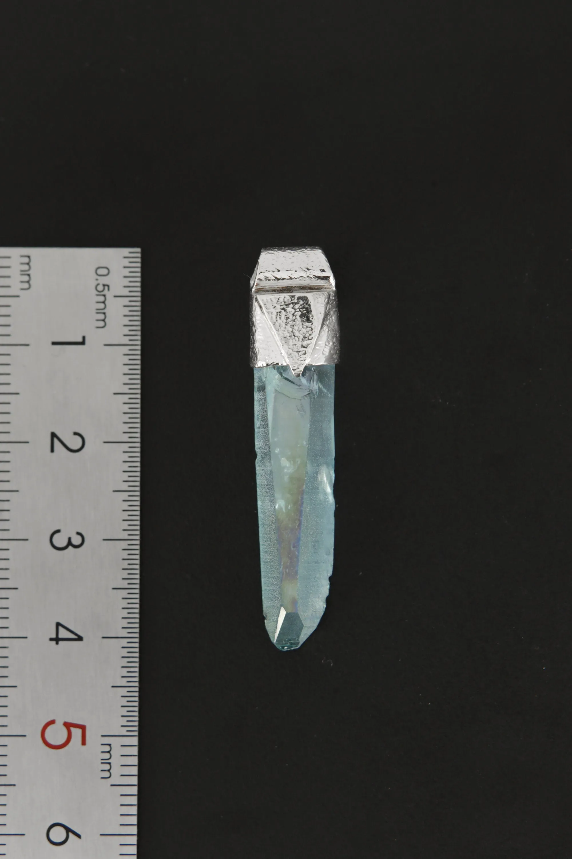 Lemurian Laser Aqua Aura Quartz Point Stack Pendant, Organic Textured 925 Sterling Silver, Throat Chakra,Aquarius Zodiac,Unique Gift - No/02