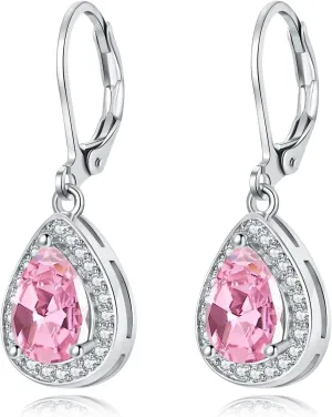 Leverback Dangle Earrings for Women Trendy Multicolor Pear Cubic Zircon Earrings Birthstone Teardrop Drop Earrings Jewelry Gifts for Everyday Party Wedding 14K White Gold | 24K Gold Plated