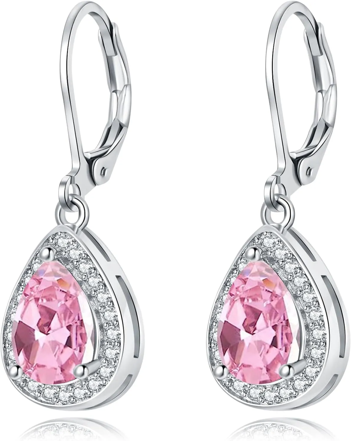 Leverback Dangle Earrings for Women Trendy Multicolor Pear Cubic Zircon Earrings Birthstone Teardrop Drop Earrings Jewelry Gifts for Everyday Party Wedding 14K White Gold | 24K Gold Plated