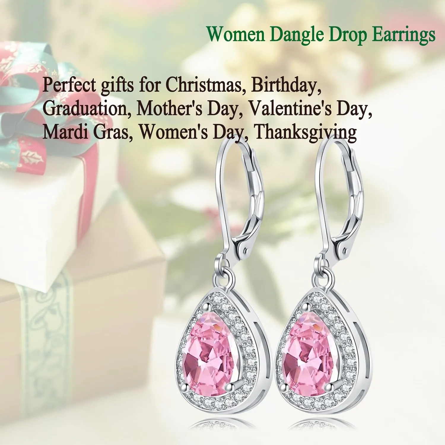 Leverback Dangle Earrings for Women Trendy Multicolor Pear Cubic Zircon Earrings Birthstone Teardrop Drop Earrings Jewelry Gifts for Everyday Party Wedding 14K White Gold | 24K Gold Plated
