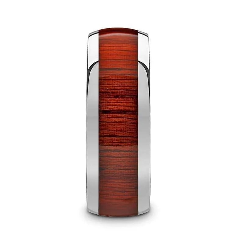 Levi Men's Round Tungsten Carbide Wedding Band With Padauk Wood Inlay - 8 mm