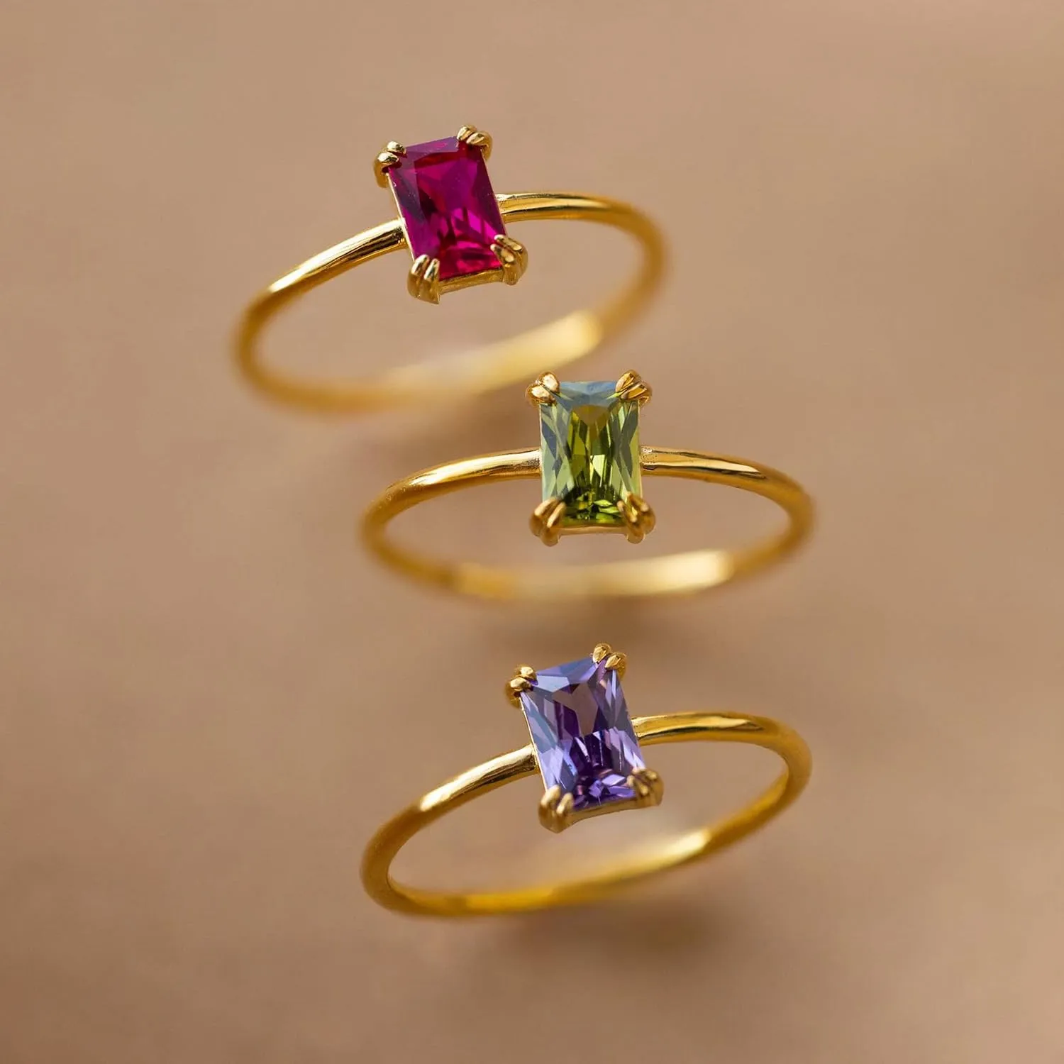 Long tiantian Gold Birthstone Rings for Women Non Tarnish 14K Gold Plated Birthstone Ring Gold Emerald Rings for Birthday Gifts Trendy Stuff Dainty Birthstone Rings Personalized Jewelry Gifts