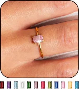 Long tiantian Gold Birthstone Rings for Women Non Tarnish 14K Gold Plated Birthstone Ring Gold Emerald Rings for Birthday Gifts Trendy Stuff Dainty Birthstone Rings Personalized Jewelry Gifts