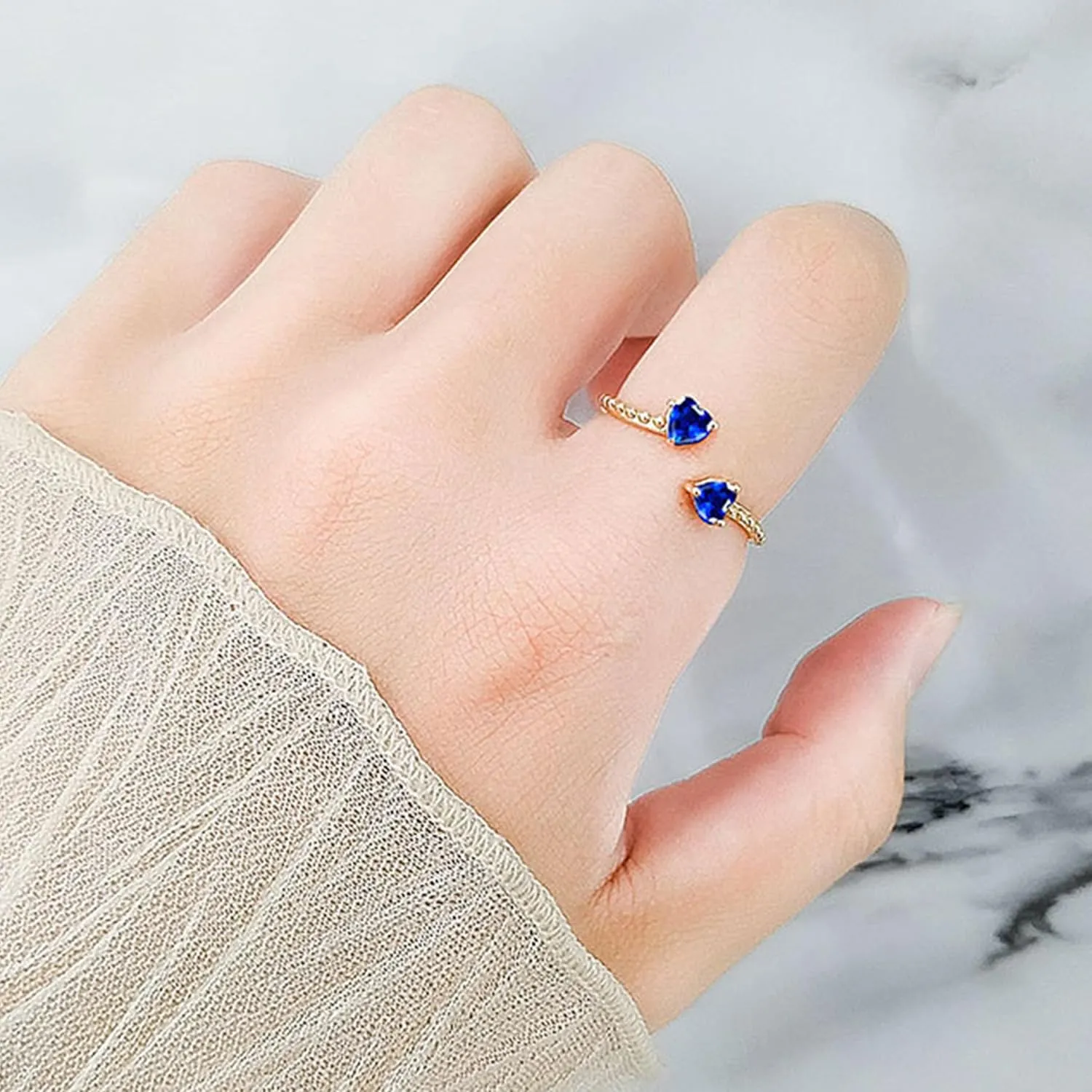Long tiantian Gold Birthstone Rings for Women Non Tarnish Gold Stackable Birthstone Rings CZ Ruby Emerald Double Heart 2 Birthstone Rings Personalized Jewelry Gifts for Birthday