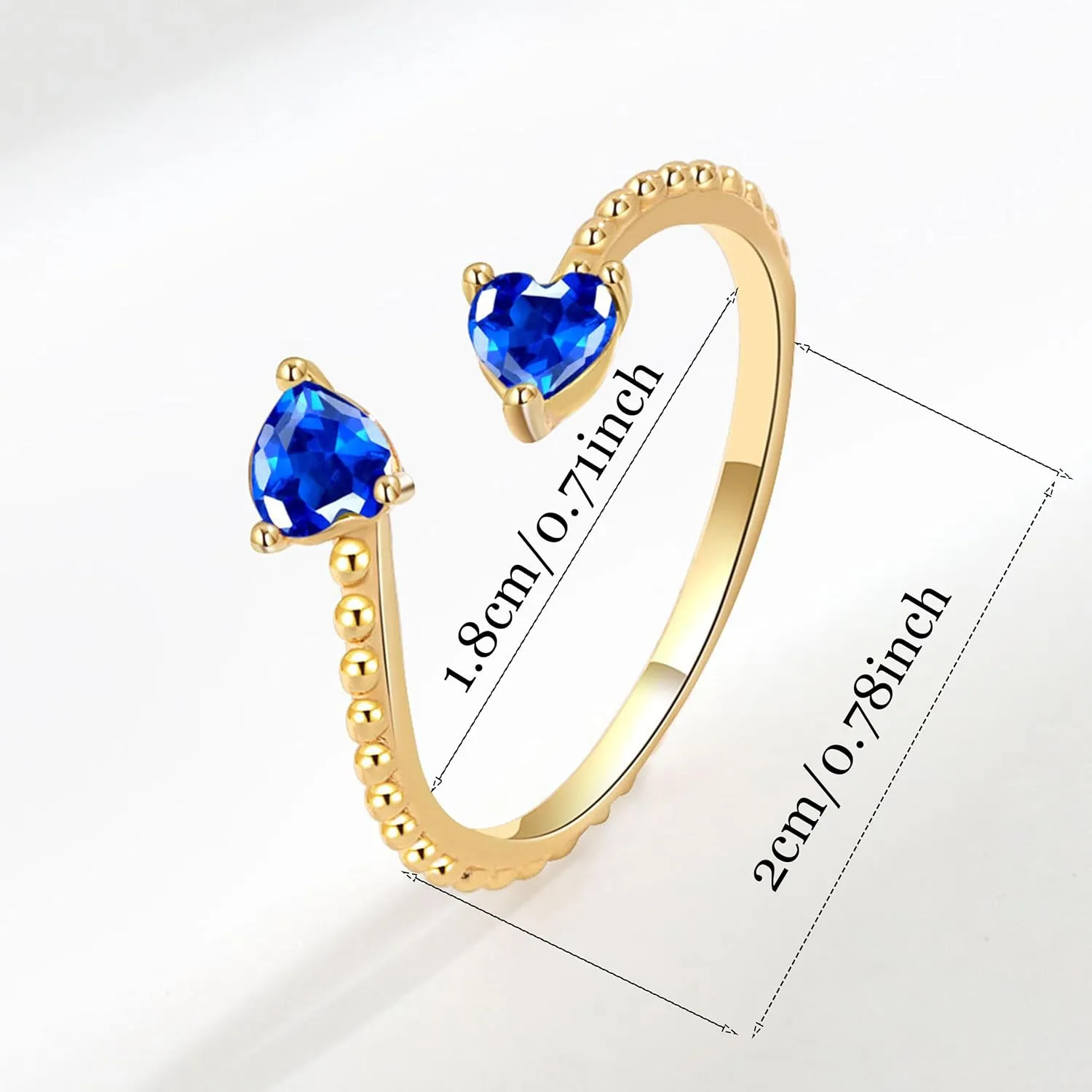 Long tiantian Gold Birthstone Rings for Women Non Tarnish Gold Stackable Birthstone Rings CZ Ruby Emerald Double Heart 2 Birthstone Rings Personalized Jewelry Gifts for Birthday